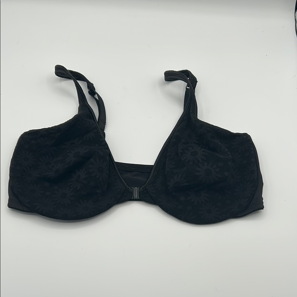 Black Floral Women's Bra Front Closure